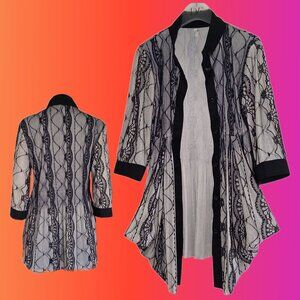 LINDI Black Lace Overlay Plisse Off-White 3/4 Sleeve Tunic Sz M